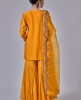 Cotton Silk Yellow Embroidered Sharara Suit
